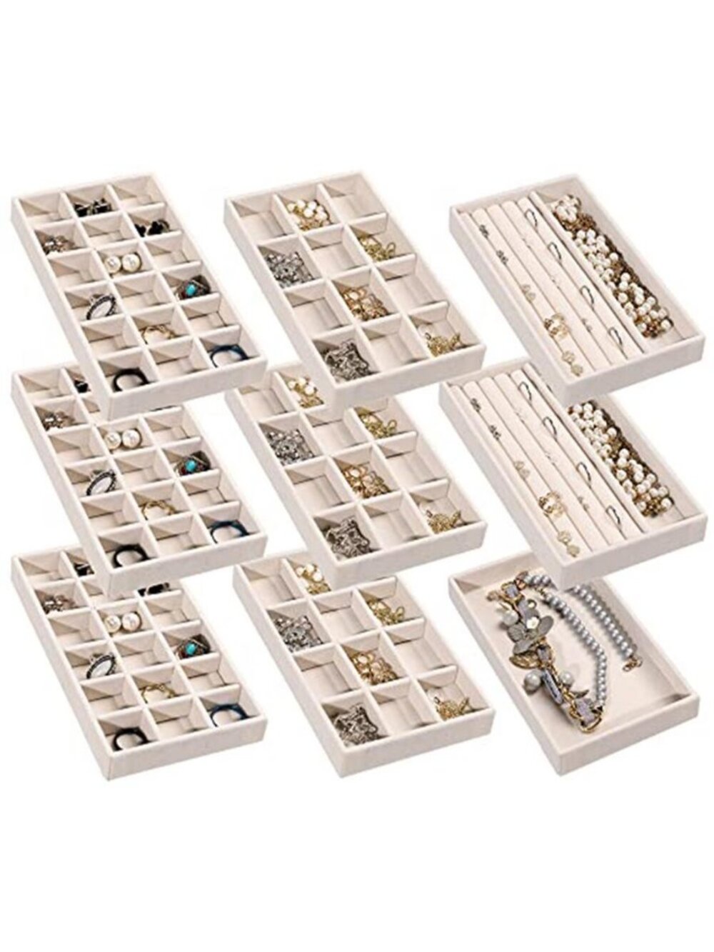 Jewelry Trays for Drawer,Set of 9 Jewelry Organizer and Storage |Velvet Material